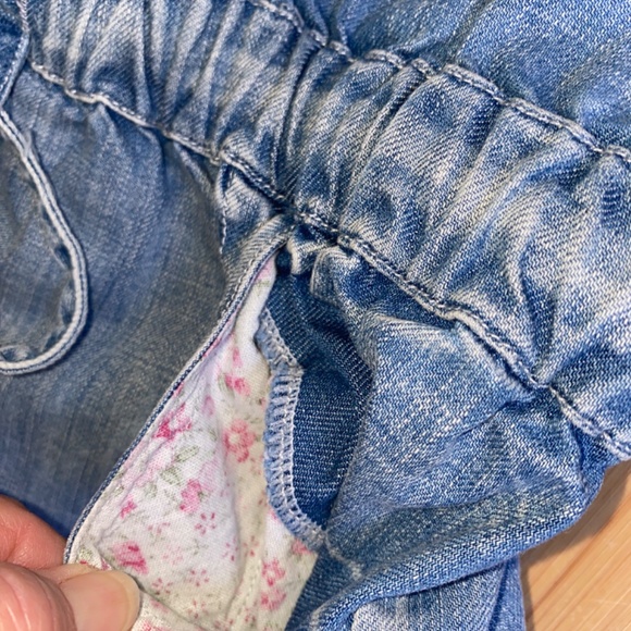 ScoLar Embroidered Blue Denim Romper Waist Elastic Women's M Bunny Flowers Cute! - Picture 7 of 13